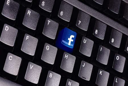 Johor, Malaysia - Sep 13, 2013: Photo of Facebook keyboard. As of today, Facebook is the largest social media network on the web, Sep 13, 2013 in Johor, Malaysia.のeditorial素材
