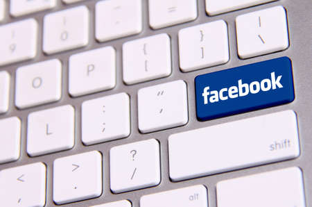 Johor, Malaysia - Sep 13, 2013: Photo of Facebook keyboard. As of today, Facebook is the largest social media network on the web, Sep 13, 2013 in Johor, Malaysia.のeditorial素材