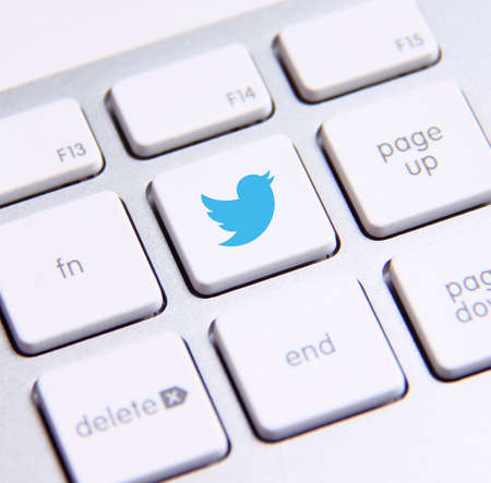 Johor, Malaysia - Sep 13, 2013: Twitter icon on the keyboard. Twitter is famous website in the world, Sep 13, 2013 in Johor, Malaysia.のeditorial素材