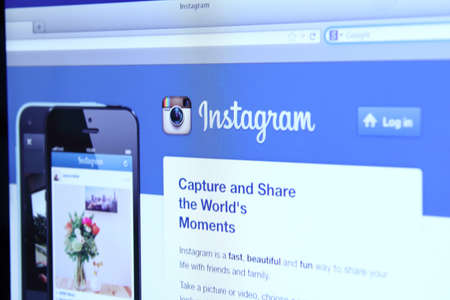 Johor, Malaysia - Sep 6, 2013: Photo of Instagram homepage on a monitor screen. Instagram is a free photo sharing application that allows users to take photos, apply a filter, and share it on the service or a variety of other social networking services, Sのeditorial素材