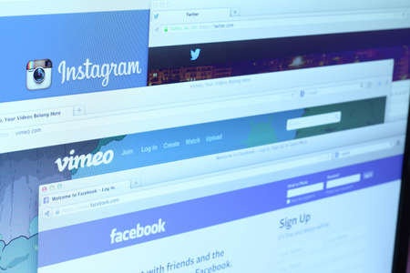 Johor, Malaysia - Sep 13, 2013: Photo of Facebook, Twitter, Instagram and Vimeo homepage on a...