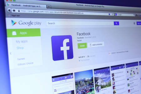 Johor, Malaysia - Nov 03, 2013: Photo of Facebook Apps on Google Play. As of today, Facebook is the largest social media network on the web, Nov 03, 2013 in Johor, Malaysia.のeditorial素材