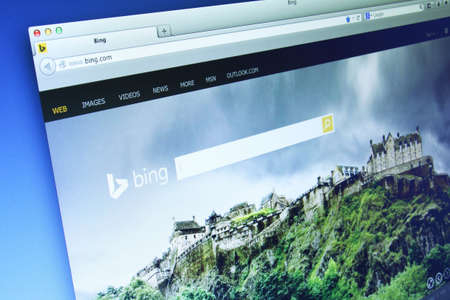 Johor, Malaysia - Dec 11, 2013: Photo of Bing webpage on a monitor screen. Bing is a web search engine from Microsoft, Dec 11, 2013 in Johor, Malaysia.のeditorial素材