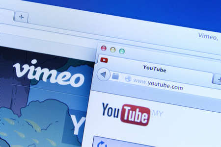 Johor, Malaysia - Dec 12, 2013  Photo of Youtube and Vimeo homepage on a monitor screen, They provides a platform for create, connect and discover the worldのeditorial素材