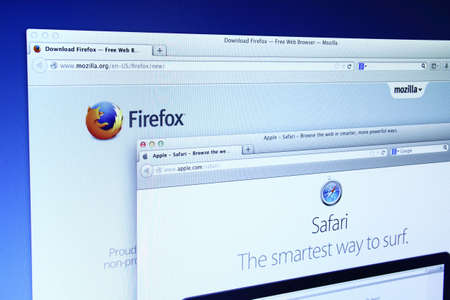 Johor, Malaysia - Dec 11, 2013: Photo of Mozilla Firefox and Safari webpage on a monitor screen. Mozilla Firefox and Safari are the famous web browser in the world, Dec 11, 2013 in Johor, Malaysia.のeditorial素材