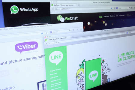 Johor, Malaysia - Dec 09, 2013: Photo of Line, WeChat, Viber and WhatsApp on a monitor screen. They are famous instant messaging application for smartphones, Dec 09, 2013 in Johor, Malaysia.のeditorial素材