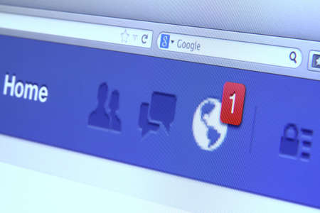Johor, Malaysia - May 06, 2014: Facebook notification on computer screen. Facebook is the worldâs largest social network, May 06, 2014 in Johor, Malaysia.のeditorial素材