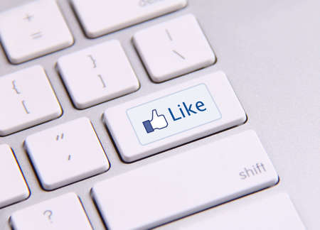 Johor, Malaysia - Jun 14, 2014: Facebook like icon on keyboard button, Facebook is a popular free social networking website in the world, Jun 14, 2014 in Johor, Malaysia.のeditorial素材