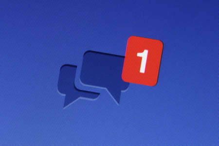 Johor, Malaysia - Jun 17, 2014: Facebook message icon on computer monitor, Facebook is a popular free social networking website in the world, Jun 17, 2014 in Johor, Malaysia.のeditorial素材
