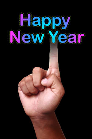 Hand pointing Happy New Yearの写真素材