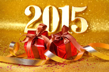 2015 gold numbers text and decorationの写真素材