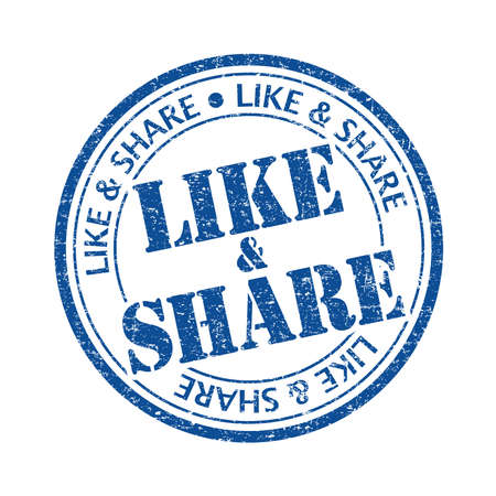 Blue color like & share rubber stampのイラスト素材