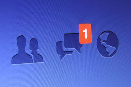 Johor, Malaysia - Jun 17, 2014: Facebook message icon on computer monitor, Facebook is a popular free social networking website in the world, Jun 17, 2014 in Johor, Malaysia.のeditorial素材
