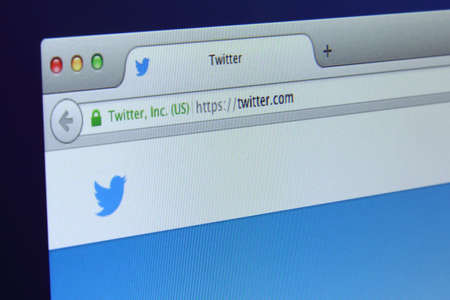 Johor, Malaysia - May 27, 2014: Twitter is a Microblogging service, Social Network, Real-Time Information Network and Social Search Engine all rolled into one, May 27, 2014 in Johor, Malaysia.のeditorial素材