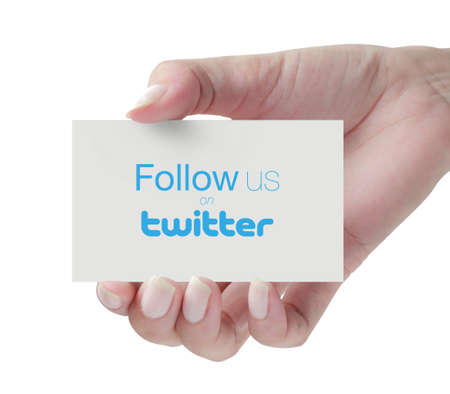 Johor, Malaysia - Sep 15, 2014: Follow us on Twitter icon, Twitter is a popular free social networking website in the world, Sep 15, 2014 in Johor, Malaysia.のeditorial素材