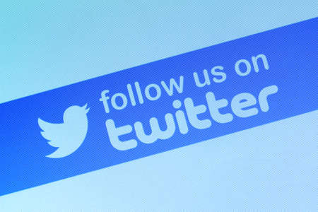 Johor, Malaysia - Mar 9, 2015: Follow us on Twitter icon, Twitter is a popular free social networking website in the world, Mar 9, 2015 in Johor, Malaysia.のeditorial素材