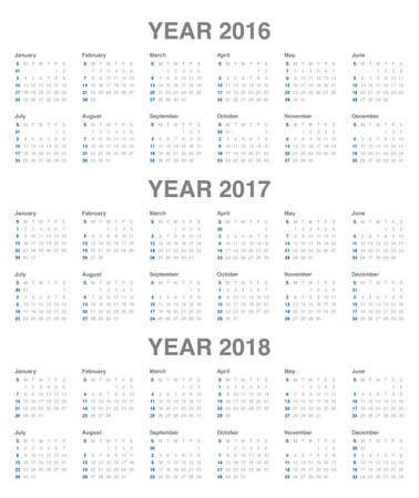 Simple calendar for 2016 2017 2018のイラスト素材