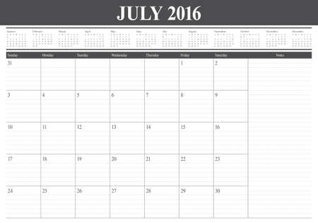 Simple table calendar for 2016 yearのイラスト素材