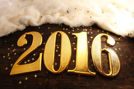 2016 gold numbers text and christmas decorationの写真素材