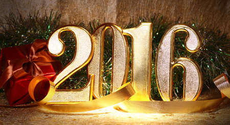 2016 gold numbers text and decorationの写真素材