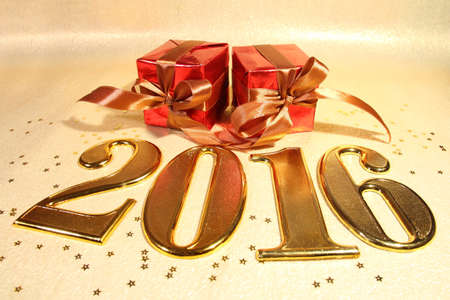 2016 gold numbers text and decorationの写真素材