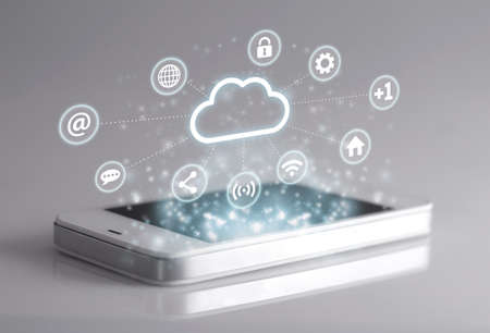 Social media icons with smartphone. There are wifi icon, internet icon, add friend icon, lock icon,...