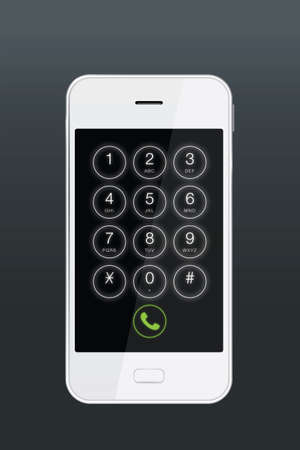 Dialing on touchscreen smartphone. A smartphone is a mobile phone with highly advanced features.の写真素材