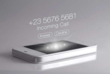 Imcoming call icon showing on smartphone. A 3D phone is a mobile phone that conveys depth perception...