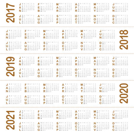 Simple Calendar template for 2017, 2018, 2019, 2020 and 2021のイラスト素材