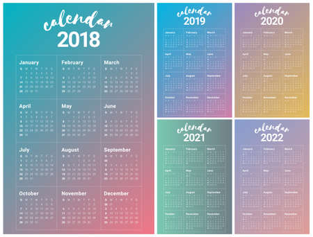 Year 2018 2019 2020 2021 2022 calendar vector design template, simple and clean designのイラスト素材