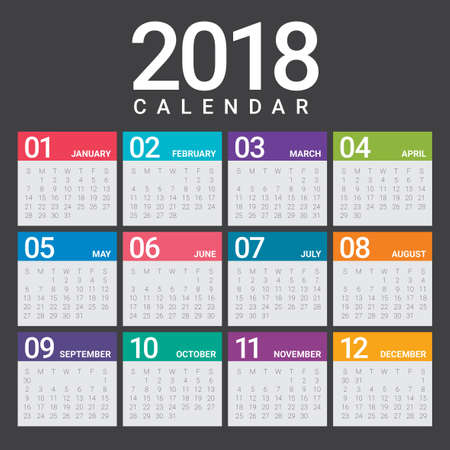 Year 2018 calendar vector design template, simple and clean designのイラスト素材