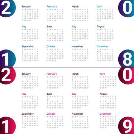 Year 2018 2019 calendar vector design template, simple and clean designのイラスト素材