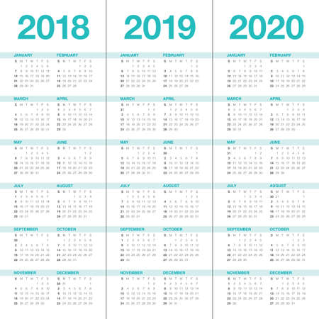 Year 2018 2019 2020 calendar vector design template, simple and clean designのイラスト素材