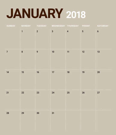 January 2018 calendar planner vector illustration, simple and clean design.のイラスト素材