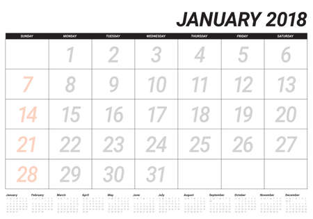 January 2018 calendar planner vector illustration, simple and clean design.のイラスト素材