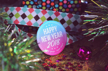 Happy new year 2018 with colorful decoration. New year is the first day of the year in the Gregorian...