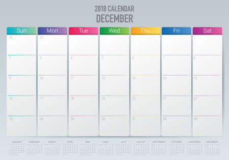 December 2018 planner calendar vector illustration, simple and clean design.のイラスト素材