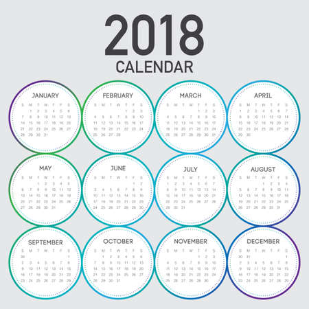 Year 2018 calendar vector design template, simple and clean designのイラスト素材