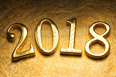 2018 gold numbers text and decoration. New year is the first day of the year in the Gregorian calendar.の写真素材