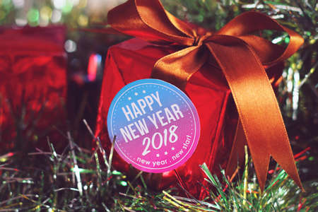 Happy new year 2018 with colorful decoration. New year is the first day of the year in the Gregorian calendar.の写真素材