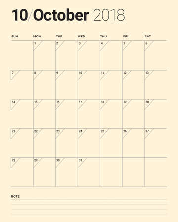 October 2018 planner calendar vector illustration, simple and clean design.のイラスト素材
