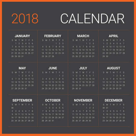 Year 2018 calendar vector design template, simple and clean designのイラスト素材
