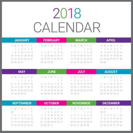 Year 2018 calendar vector design template, simple and clean designのイラスト素材
