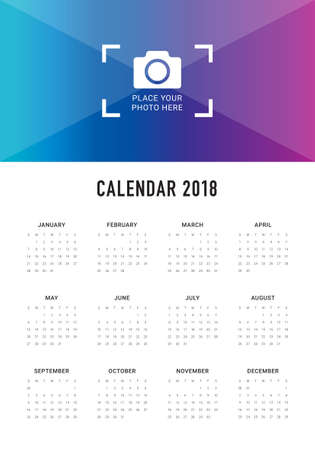 Year 2018 calendar vector design template, simple and clean designのイラスト素材