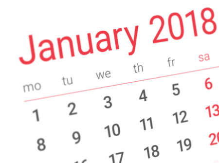Close up of first day of the year 2018 on diary calendar. New year is the first day of the year in...