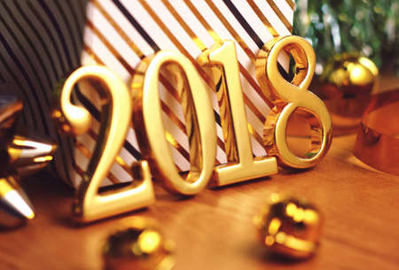 2018 gold numbers text and decoration. New year is the first day of the year in the Gregorian calendar.の写真素材