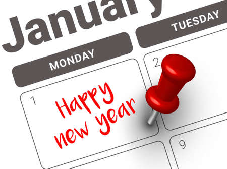 Close up of first day of the year 2018 on diary calendar. New year is the first day of the year in...