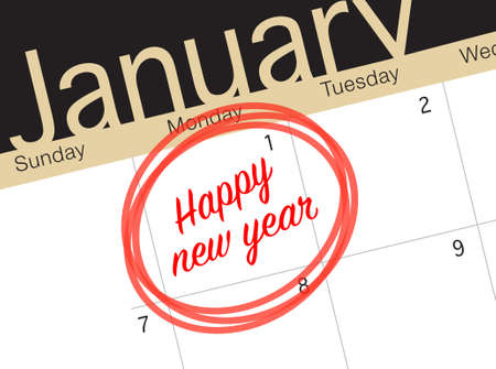 Close up of first day of the year 2018 on diary calendar. New year is the first day of the year in...