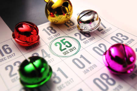 Close up of christmas day 2017 on diary calendar. Wishing you wonderful memories during this joyous season.の写真素材