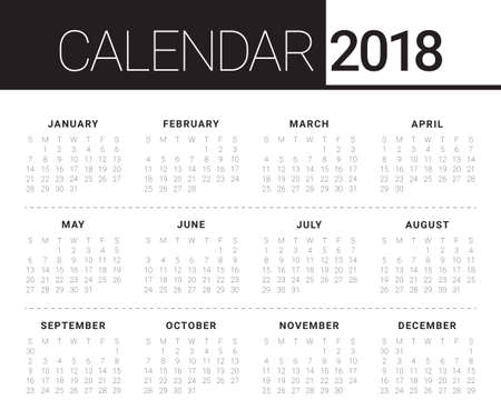 Year 2018 calendar vector design template, simple and clean designのイラスト素材